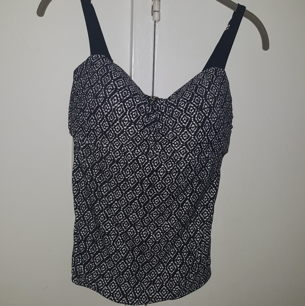 Merona Tankini Top 34D - blue-black batik pattern